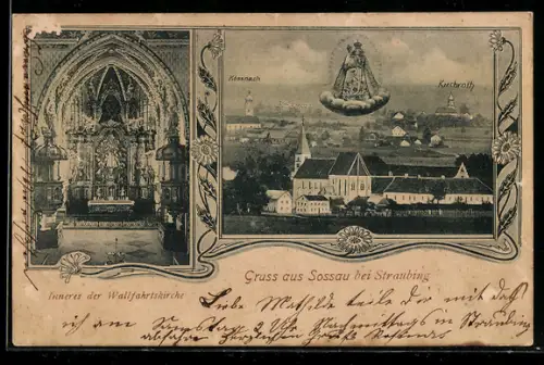 AK Sossau bei Straubing, Inneres der Wallfahrtskirche, Ortsansicht