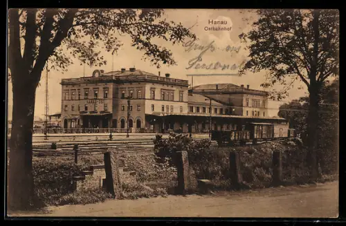 AK Hanau, Ostbahnhof mit Bahnsteig und Gleisanlagen