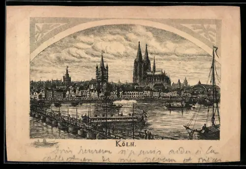 Künstler-AK Köln, Dom und Altstadt am Rhein