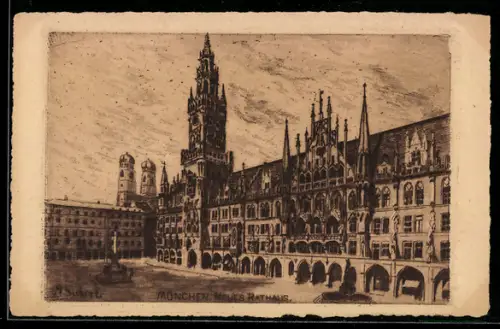 Künstler-AK München, Neues Rathaus