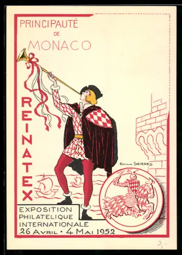 Künstler-AK Monaco, Exposition Philatelique Internationale 1952, Herold, Ritter