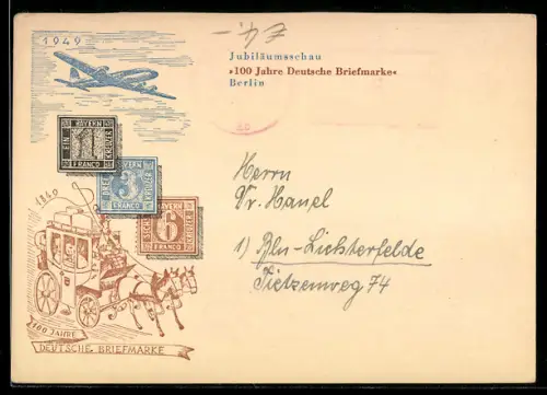 AK Berlin, Jubiläumsschau 100 Jahre Deutsche Briefmarke 1949