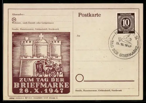 AK Ausstellung 100 Jahre Deutsche Postgeschichte 1947, Tag der Briefmarke
