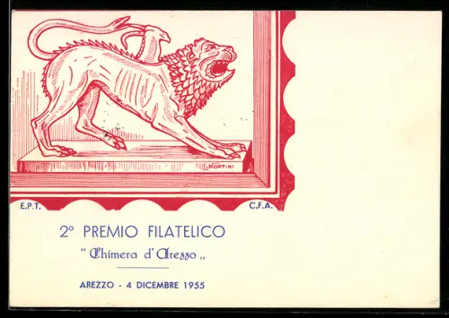 AK Arezzo, 2o Premio Filatelico 1955, Chimera d`Arezzo