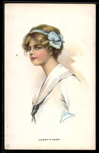 Künstler-AK Harrison: Heart`s Ease, Junge Dame mit Haarschleife