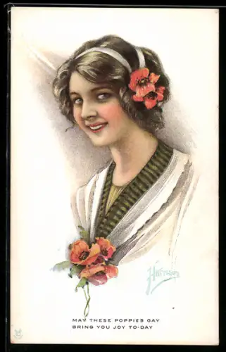 Künstler-AK Harrison: Junge Dame mit Mohnblumen im Haar