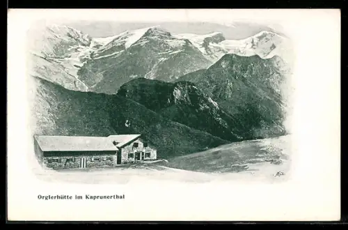 AK Orglerhütte im Kaprunertal, Blick auf die Berghütte