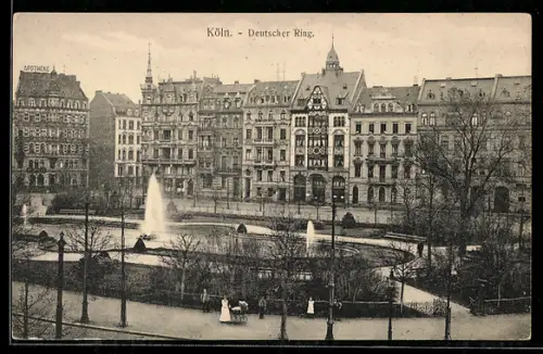 AK Köln-Neustadt, Deutscher Ring, Springbrunnen, Wohnhäuser