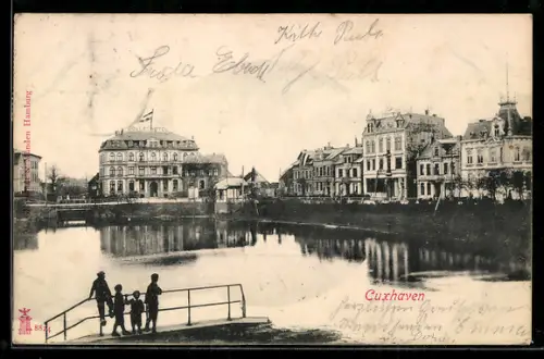 AK Cuxhaven, Uferpromenade und Villen am Wasser