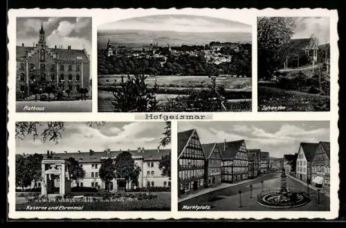 AK Hofgeismar, Rathaus, Schanzen, Kaserne und Ehrenmal, Marktplatz