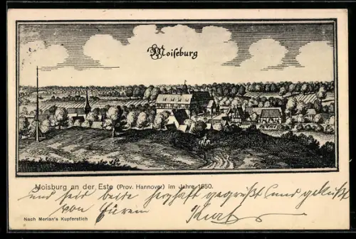 Künstler-AK Moisburg an der Este, Ortsansicht nach Merian`s Kupferstich 1650