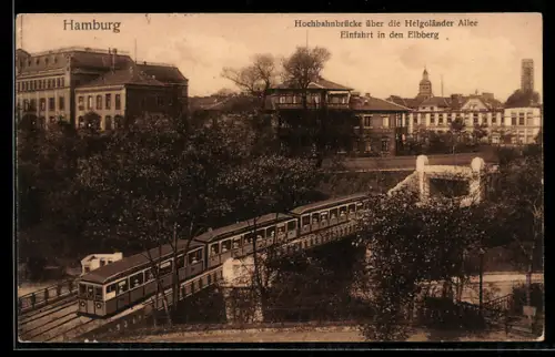 AK Hamburg-St.Pauli, Hochbahnbrücke Helgoländer Allee, Einfahrt in den Elbberg