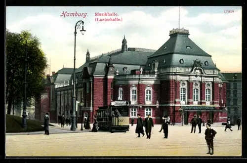 AK Hamburg-Neustadt, Musikhalle Laeiszhalle, Strassenbahn, Passanten