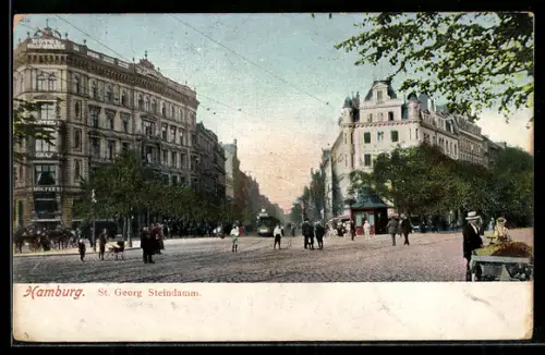 AK Hamburg-St. Georg, Steindamm, Strassenbahn