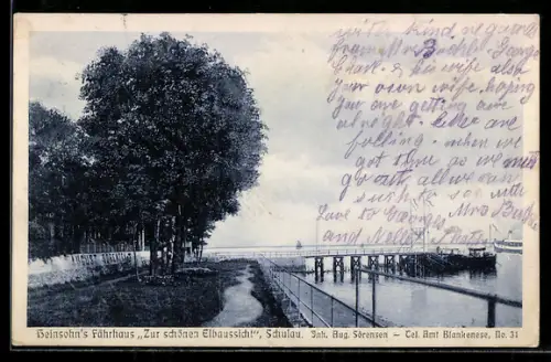 AK Schulau /Blankenese, Gaststätte Heinsohn`s Fährhaus Zur schönen Elbaussicht, Elbufer, Anleger