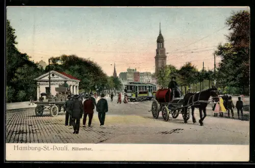 AK Hamburg-St. Pauli, Millerntor, Strassenbahn