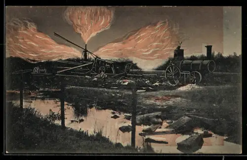 AK Hamburg-Neuengamme, Entzündung von Erdgas am 6. November 1910, Bohrung, Flammen