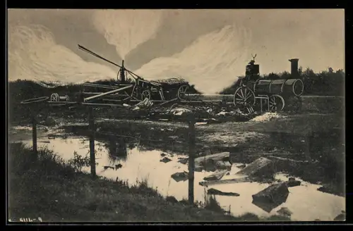 AK Hamburg-Neuengamme, Entzündung von Erdgas, 6. November 1910, Bohrung, Feuer, Technik