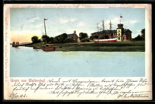 AK Waltershof, Deutsche Seemanns-Schule, Hafen, Segelschiffe