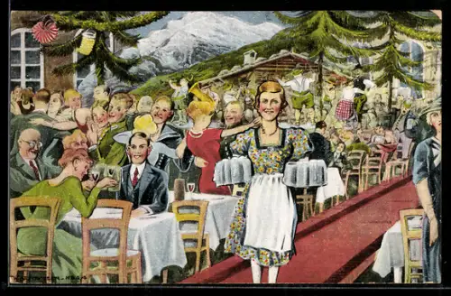 Künstler-AK Hamburg-St. Pauli, Gaststätte Konzerthaus Oberbayern, Spielbudenplatz 15, Tanz im Garten, Inh. Wilhelm Meyer