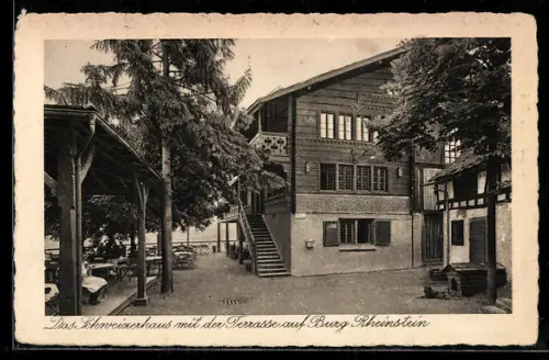 AK Burg Rheinstein, Gaststätte Schweizerhaus mit Terrasse