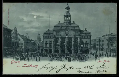 Mondschein-AK Lüneburg, Rathaus, Am Markt