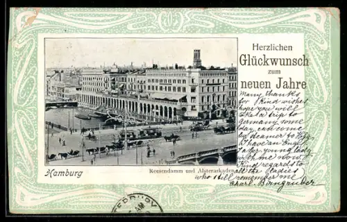 AK Hamburg, Reesendamm und Alsterarkaden, Neujahrsgruss