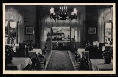 AK Hamburg-St.Pauli, Wiezel`s Hotel, Innenansicht Restaurant mit Terrassen-u. Hafenblick
