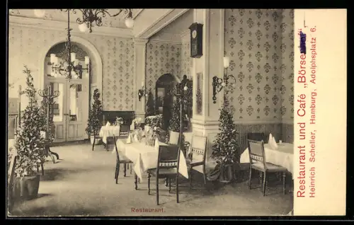 AK Hamburg, Restaurant und Café Börsenhof, Heinrich Scheller, Adolphsplatz 6, Innenansicht