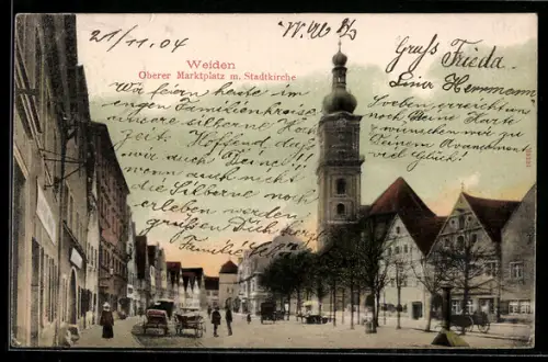 AK Weiden, Oberer Marktplatz, Stadtkirche