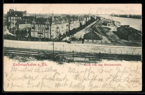 AK Ludwigshafen a. Rh., Ortsansicht von der Rheinbrücke, Rheinpanorama