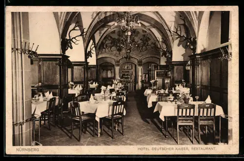 AK Nürnberg, Hotel Deutscher Kaiser Restaurant, Besitzer Paul Eisele, Königstrasse 55, Innenansicht Restaurant
