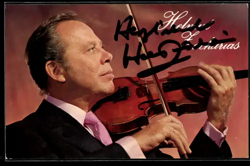 AK Musiker Helmut Zacharias mit Geige, Autograph