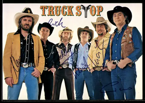 AK Band Truck Stop im Gruppenportrait, Autograph