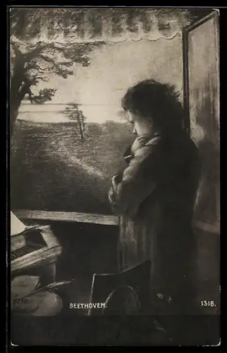 AK Beethoven am Fenster stehend