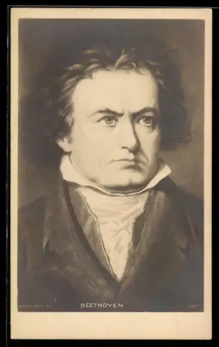 AK Beethoven mit ernstem Blick und stürmischer Frisur