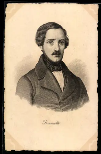 AK Komponist Gaetano Donizetti mit adretter Frisur, Kinnbart und Schnäuzer