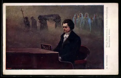 AK Ludwig van Beethovens Vision, Mönche tragen einen Sarg