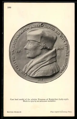 AK Cast lead medal of the scholar Erasmus of Rotterdam