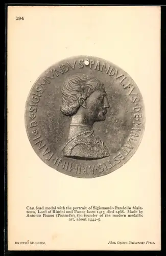 AK Cast lead medal with the portrait of Sigismondo Pandolfo Malatesta