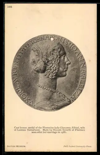 AK Cast bronze medal of the Florentine lady Giovanna Albizzi