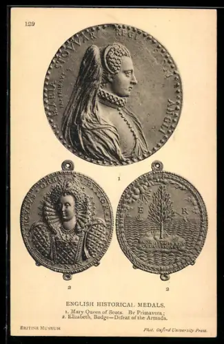 AK English historical medals, Mary Queen of Scots, Elizabeth Badge, Defeat of the Armada