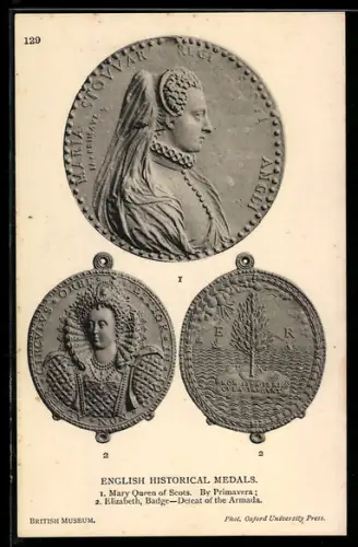 AK English historical medals, Mary Queen of Scots, Elizabeth Badge- Defeat of the Armada