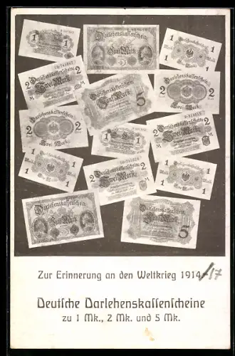 AK Deutsche Darlehenskassenscheine 1 Mark, 2 Mark, 5 Mark