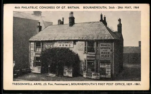 AK Bournemouth, 46th Philatelic Congress of Gt. Britain 1964, Tregonwell Arms, First Post Office, Propr. G. Fox