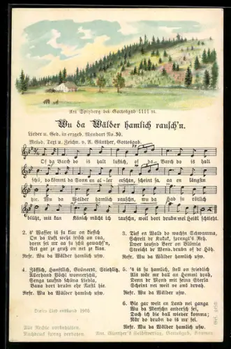 Lied-AK Anton Günther Nr. 30: Gottesgab, Am Spitzberg, Wu da Wälder hamlich rausch`n