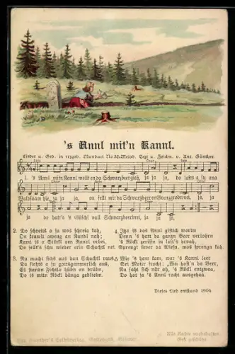 Lied-AK Anton Günther Nr. 32: Lieder u. Gedichte in erzgeb. Mundart,  `s Annl mit`n Kannl