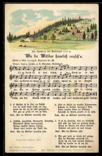 Lied-AK Anton Günther Nr. 30: Wu da Wälder hamlich rausch`n, am Spitzberg bei Gottesgab