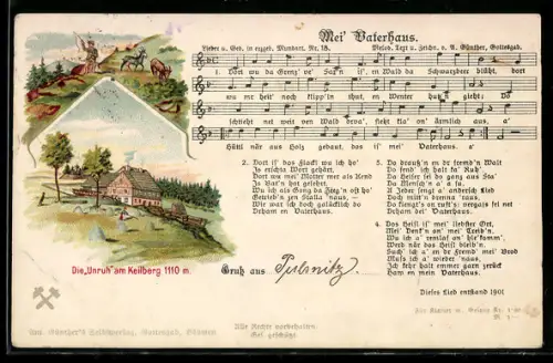 Lied-AK Anton Günther Nr. 18: Mei Vaterhaus, Hirte mit Herde, Die Unruh am Keilberg