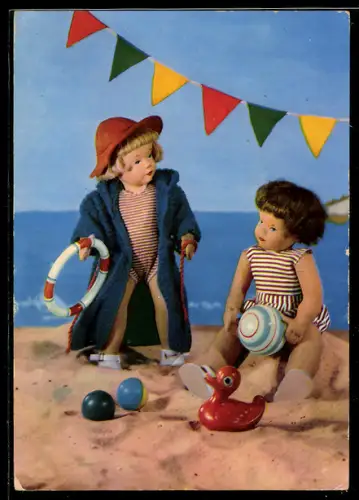 AK Käthe Kruse-Puppen am Strand